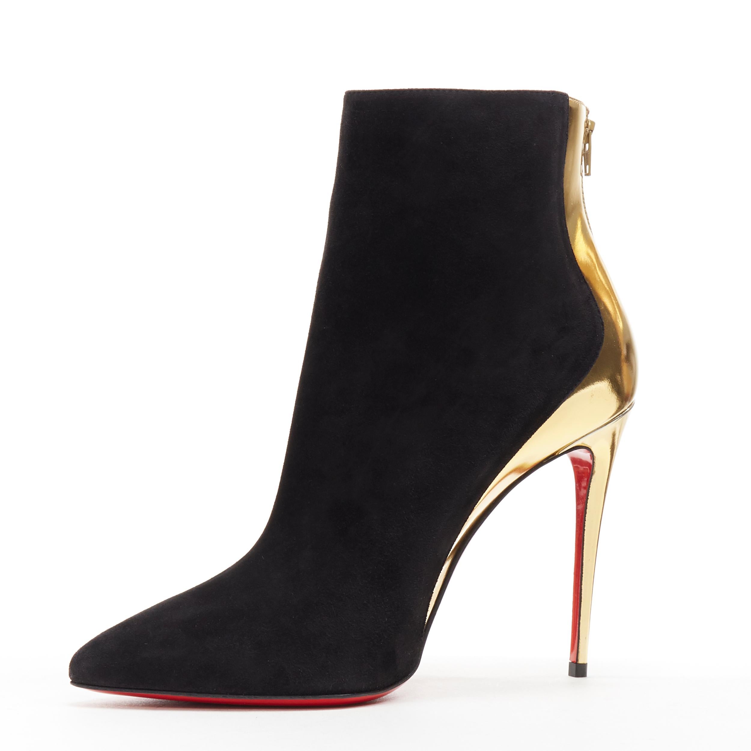new CHRISTIAN LOUBOUTIN Delicotte 100 black suede gold mirrored heel bootie EU36 In New Condition In Hong Kong, NT