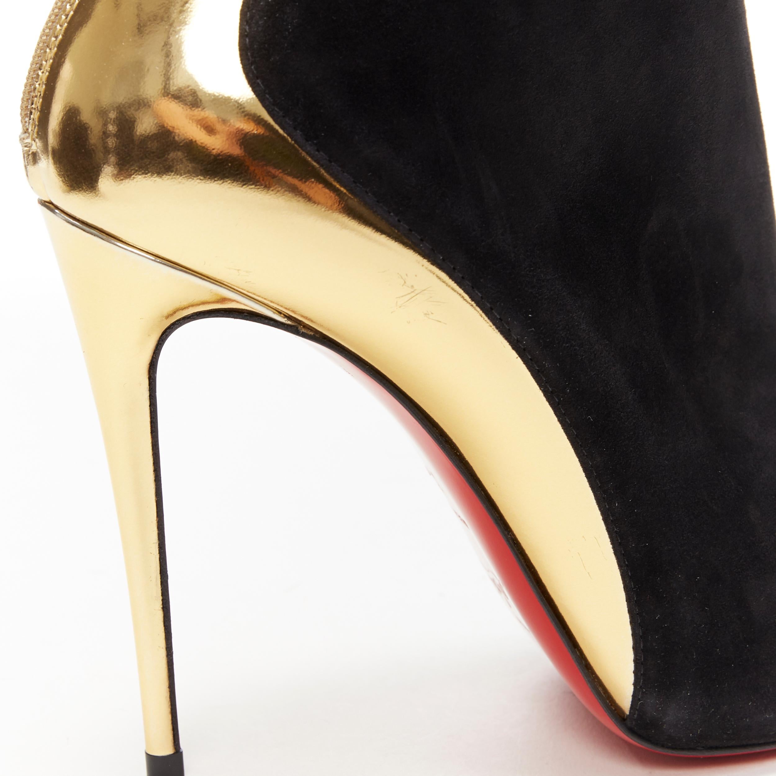 new CHRISTIAN LOUBOUTIN Delicotte 100 black suede gold mirrored heel bootie EU36 3