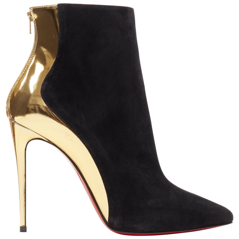 new CHRISTIAN LOUBOUTIN 100 black suede gold mirrored heel bootie EU37 at 1stDibs | black and gold booties, black and gold louboutin heels, delicotte