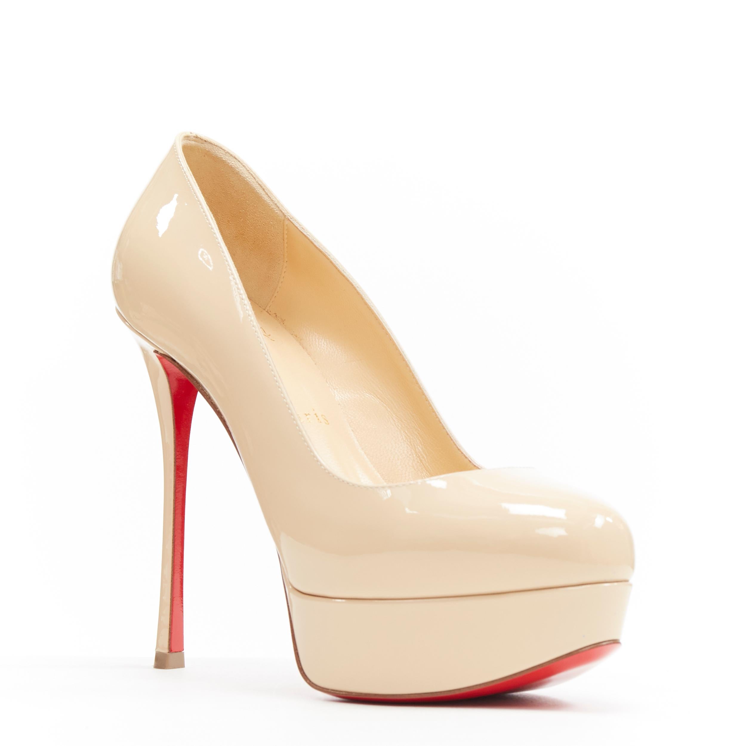 new CHRISTIAN LOUBOUTIN Dirditta 130 nude beige patent round toe platform EU35.5
Brand: Christian Louboutin
Designer: Christian Louboutin
Model Name / Style: Dirditta 130
Material: Patent leather
Color: Beige
Pattern: Solid
Closure: Zip
Extra