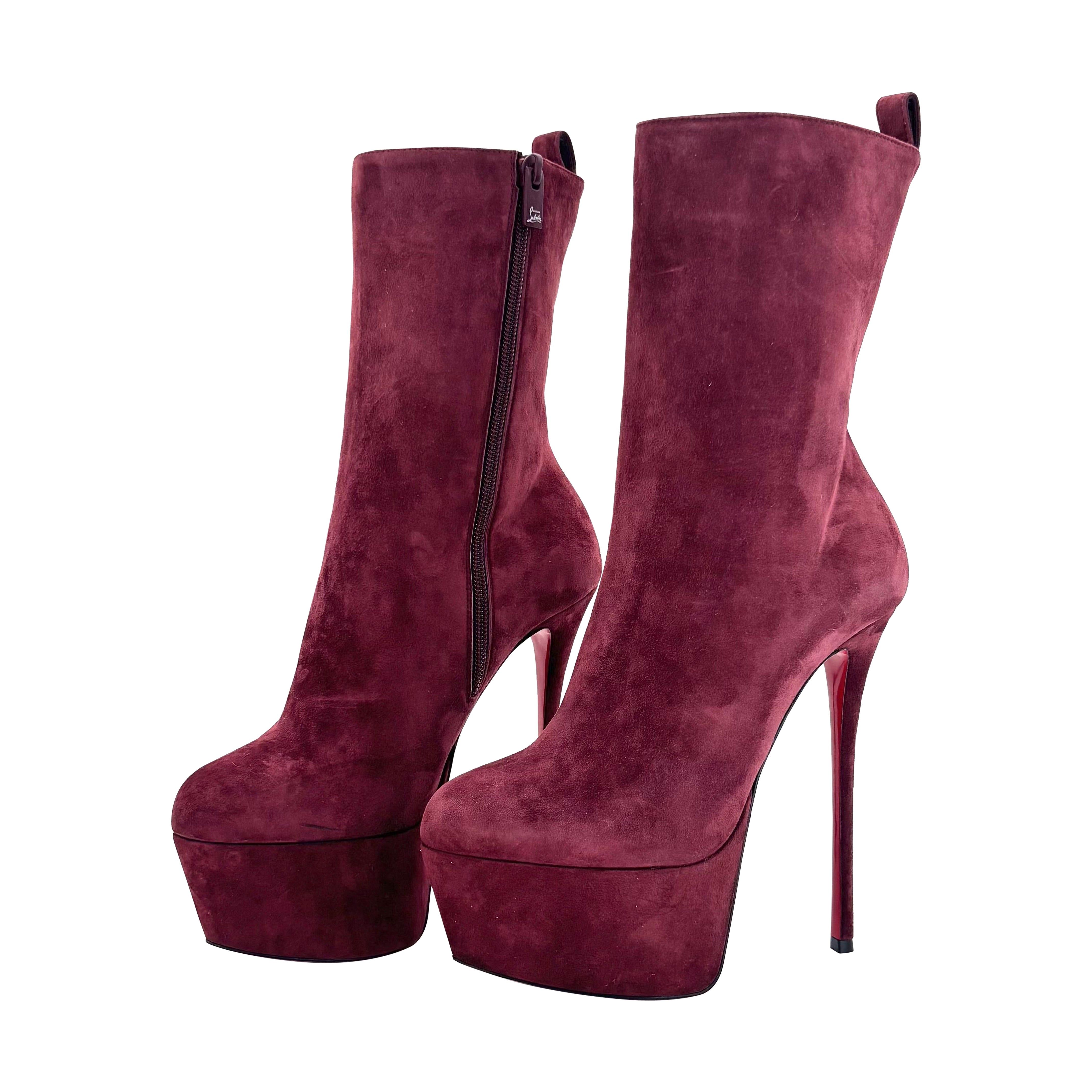 Pre-owned Christian Louboutin New  Dolly Booty Alta 160 Platform High Heel Boots 37.5 In Brown