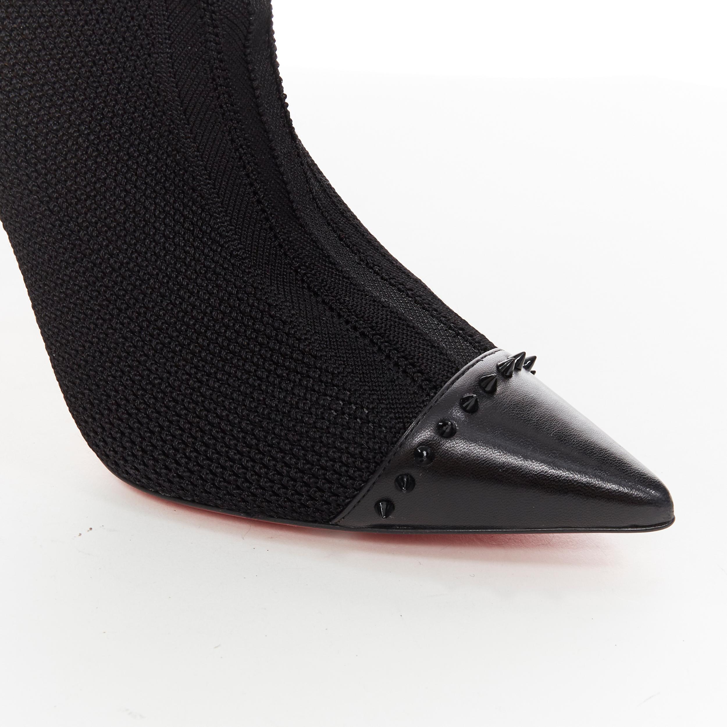 Women's new CHRISTIAN LOUBOUTIN Dovi Dova 100 black studded stretch knit sock boot EU39