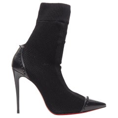 neu CHRISTIAN LOUBOUTIN Dovi Dova 100 schwarzer besetzter Stretch-Strickstiefel EU39
