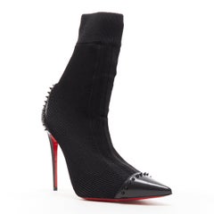 new CHRISTIAN LOUBOUTIN Dovi Dova 100 black studded stretch knit sock boot EU40