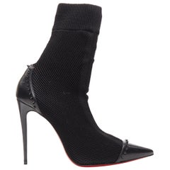 new CHRISTIAN LOUBOUTIN Dovi Dova 100 black studded stretch knit sock boot EU40