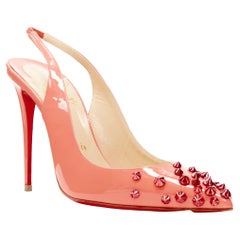 new CHRISTIAN LOUBOUTIN Drama Sling 100 Charlotte pink patent studded pump EU38