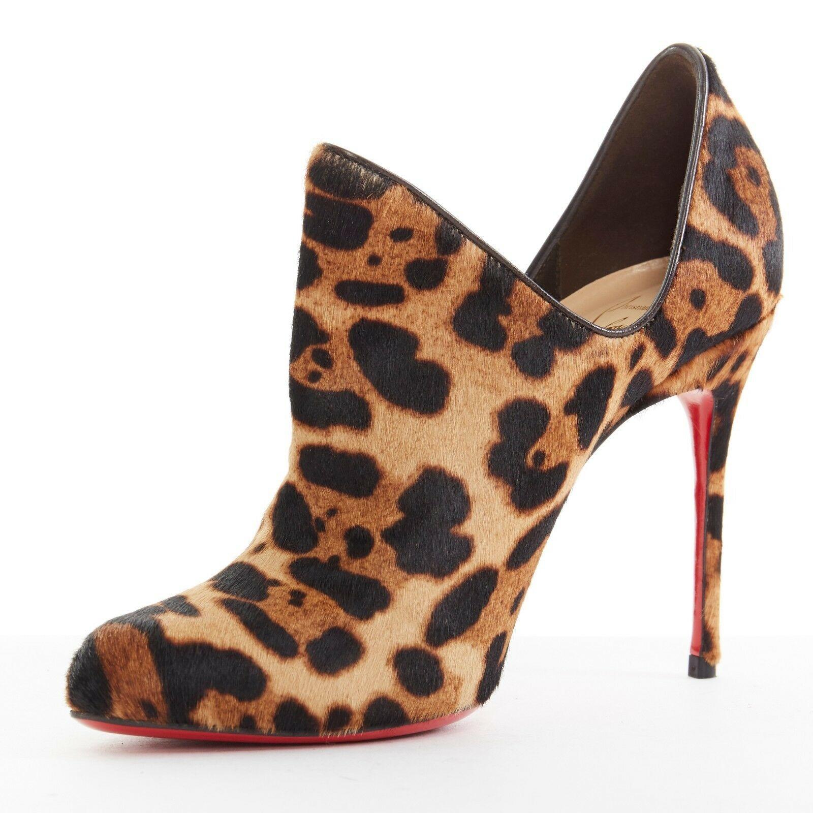 new CHRISTIAN LOUBOUTIN Dugueclina 100 leopard calf dipped stiletto bootie EU37 In Good Condition In Hong Kong, NT