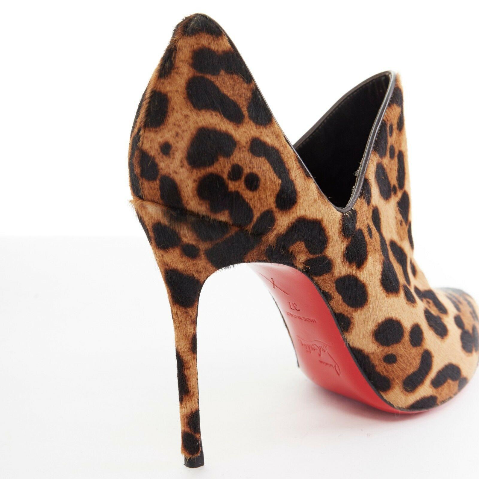 new CHRISTIAN LOUBOUTIN Dugueclina 100 leopard calf dipped stiletto bootie EU37 4