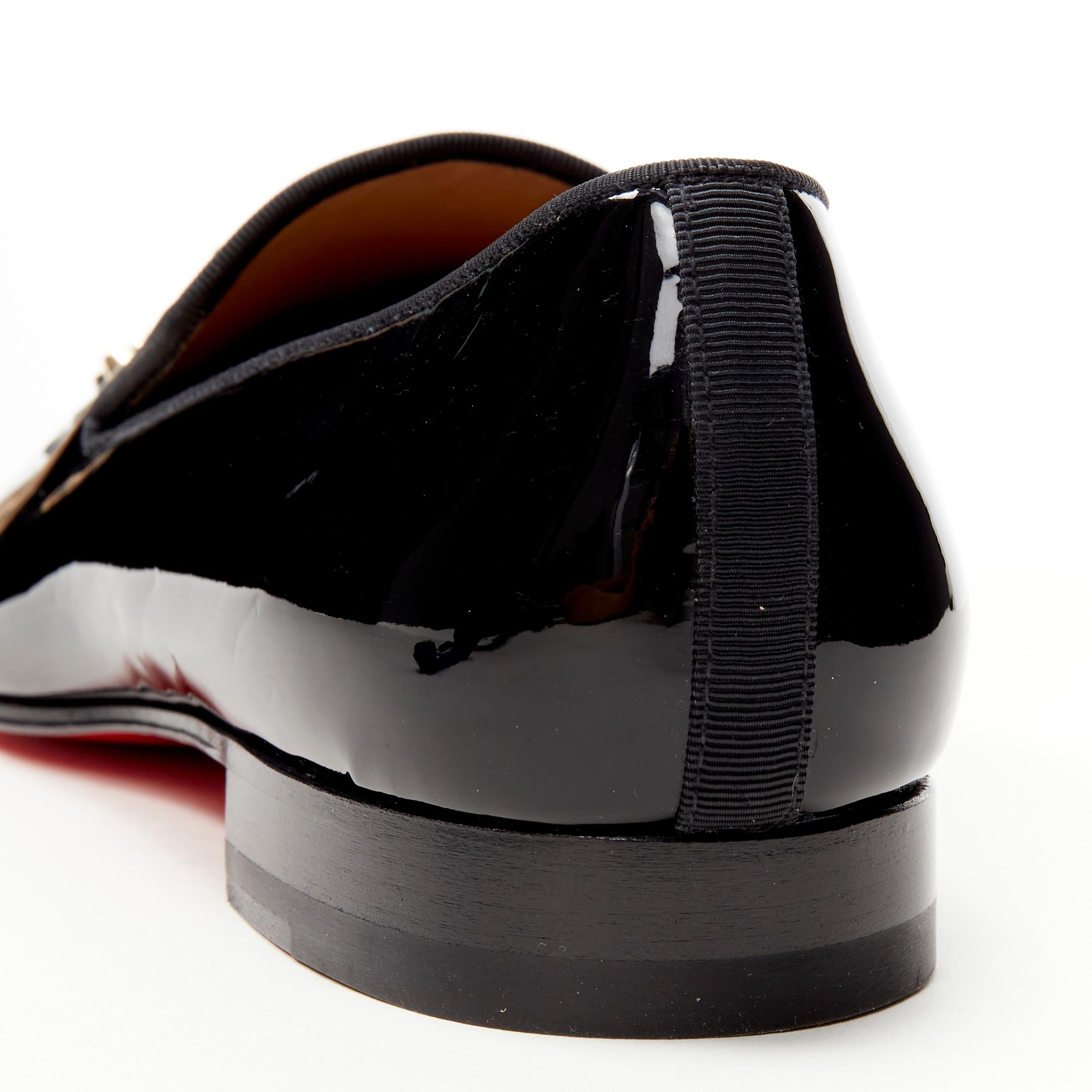 new CHRISTIAN LOUBOUTIN Ecupump Flat black patent CL crest studded loafer EU42 4