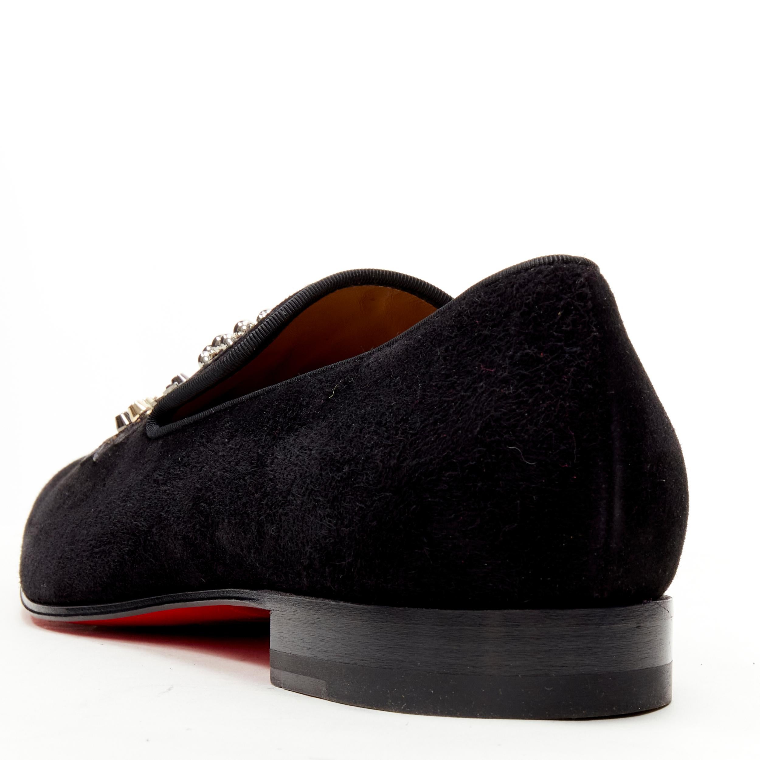Men's new CHRISTIAN LOUBOUTIN Ecupump Flat black suede studded CL crest loafer EU42 For Sale