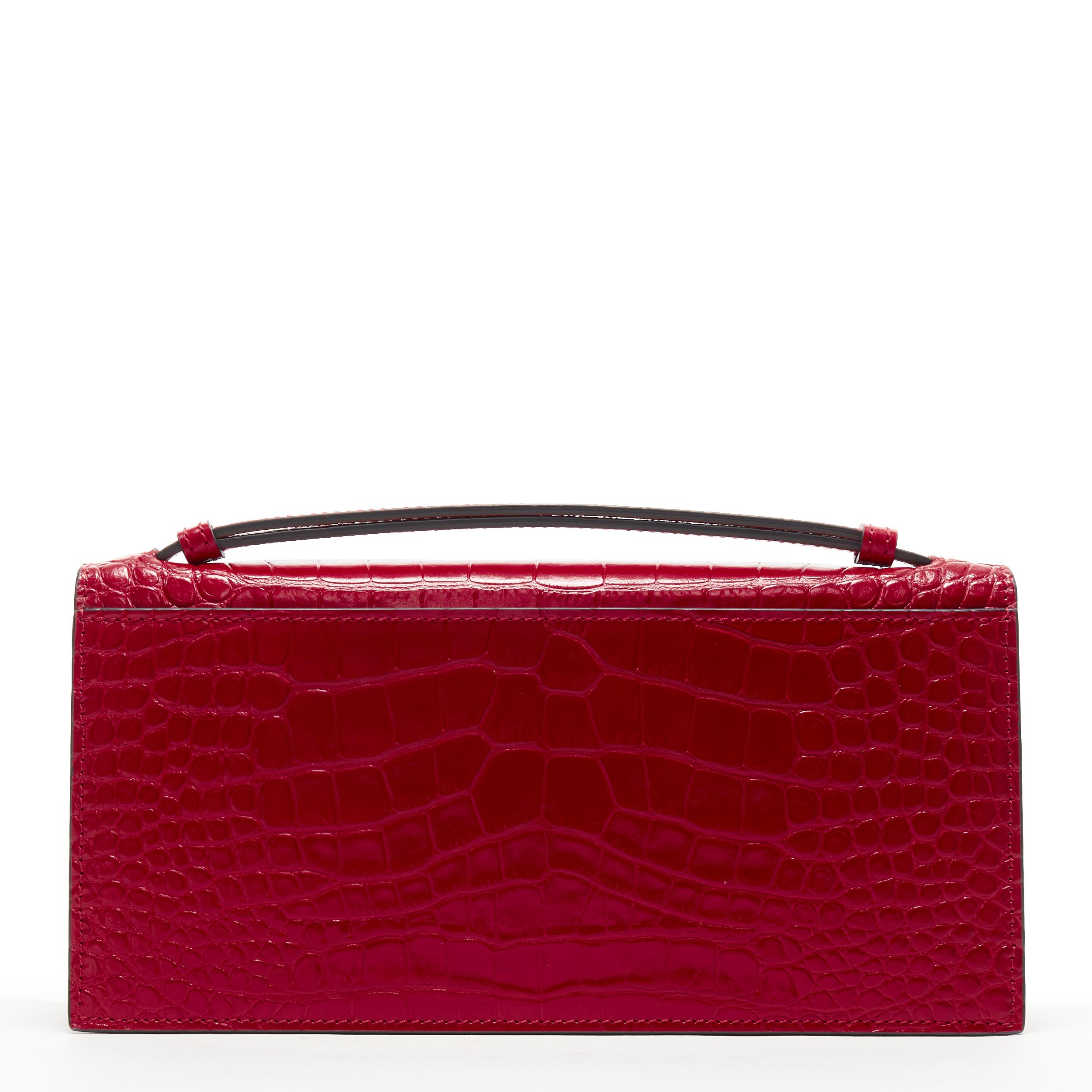 new CHRISTIAN LOUBOUTIN Elisa Baguetta stamped croc calf leather clutch bag In Good Condition In Hong Kong, NT