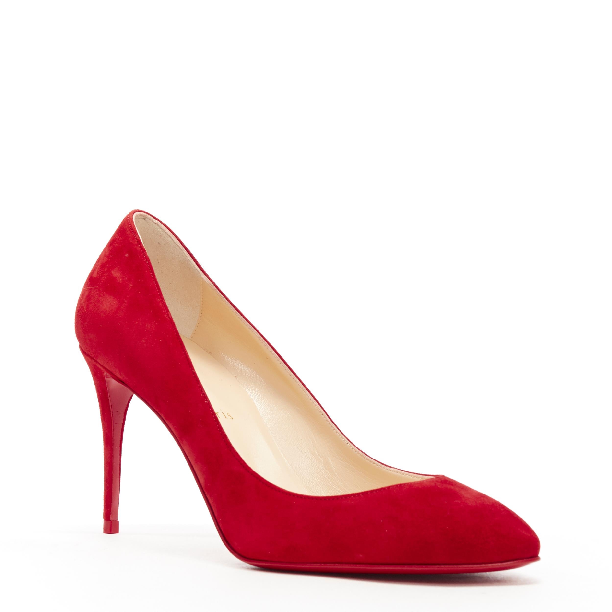 new CHRISTIAN LOUBOUTIN Eloise 85 Loubi red suede almond toe classic pump EU36
Brand: Christian Louboutin
Designer: Christian Louboutin
Model Name / Style: Eloise 85
Material: Suede
Color: Red
Pattern: Solid
Extra Detail: Style code: 3180614 High