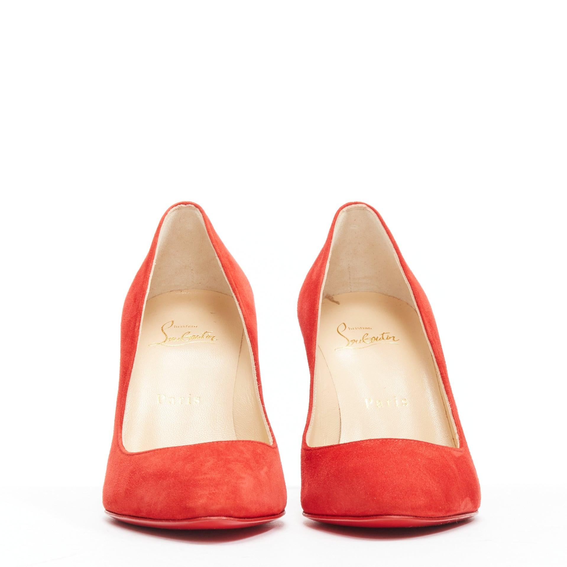 Red new CHRISTIAN LOUBOUTIN Eloise 85 Loubi red suede almond toe classic pump EU36 For Sale
