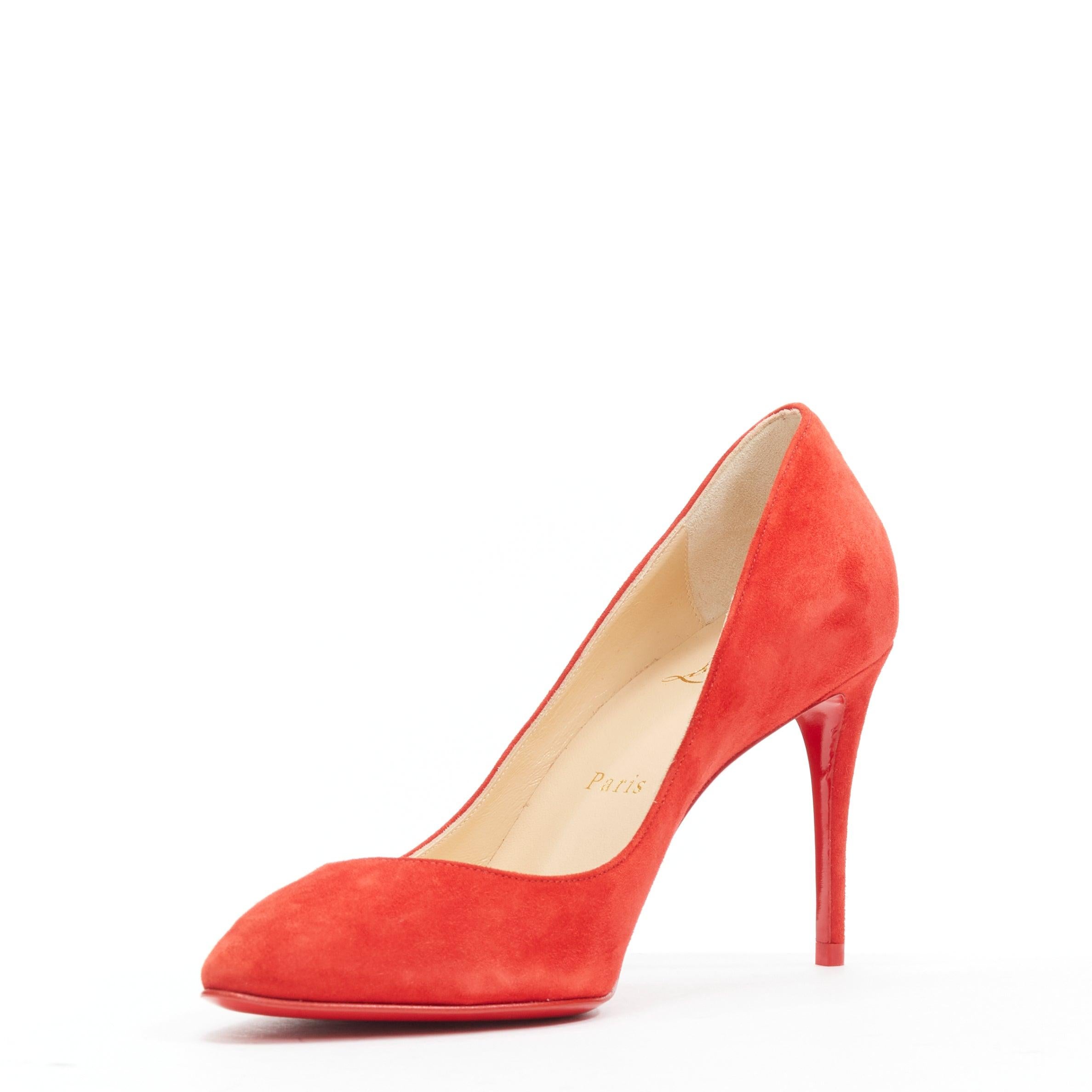 new CHRISTIAN LOUBOUTIN Eloise 85 Loubi red suede almond toe classic pump EU36 In New Condition For Sale In Hong Kong, NT