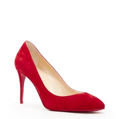 new CHRISTIAN LOUBOUTIN Eloise 85 Loubi red suede almond toe classic pump EU39