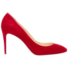 new CHRISTIAN LOUBOUTIN Eloise 85 Loubi red suede almond toe classic pump EU39