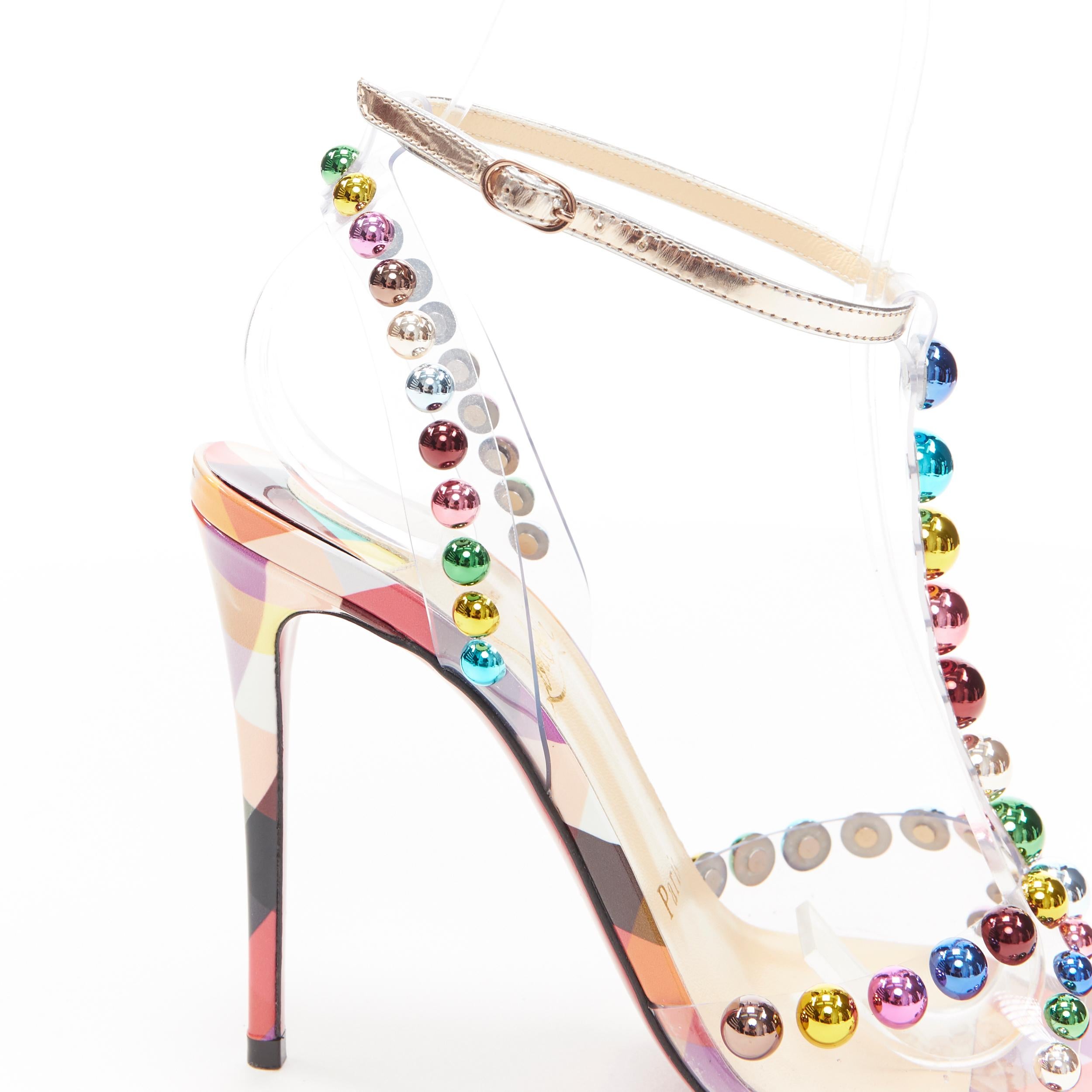 new CHRISTIAN LOUBOUTIN Faridaravie 100 metallic ball stud PVC strappy EU36.5 5