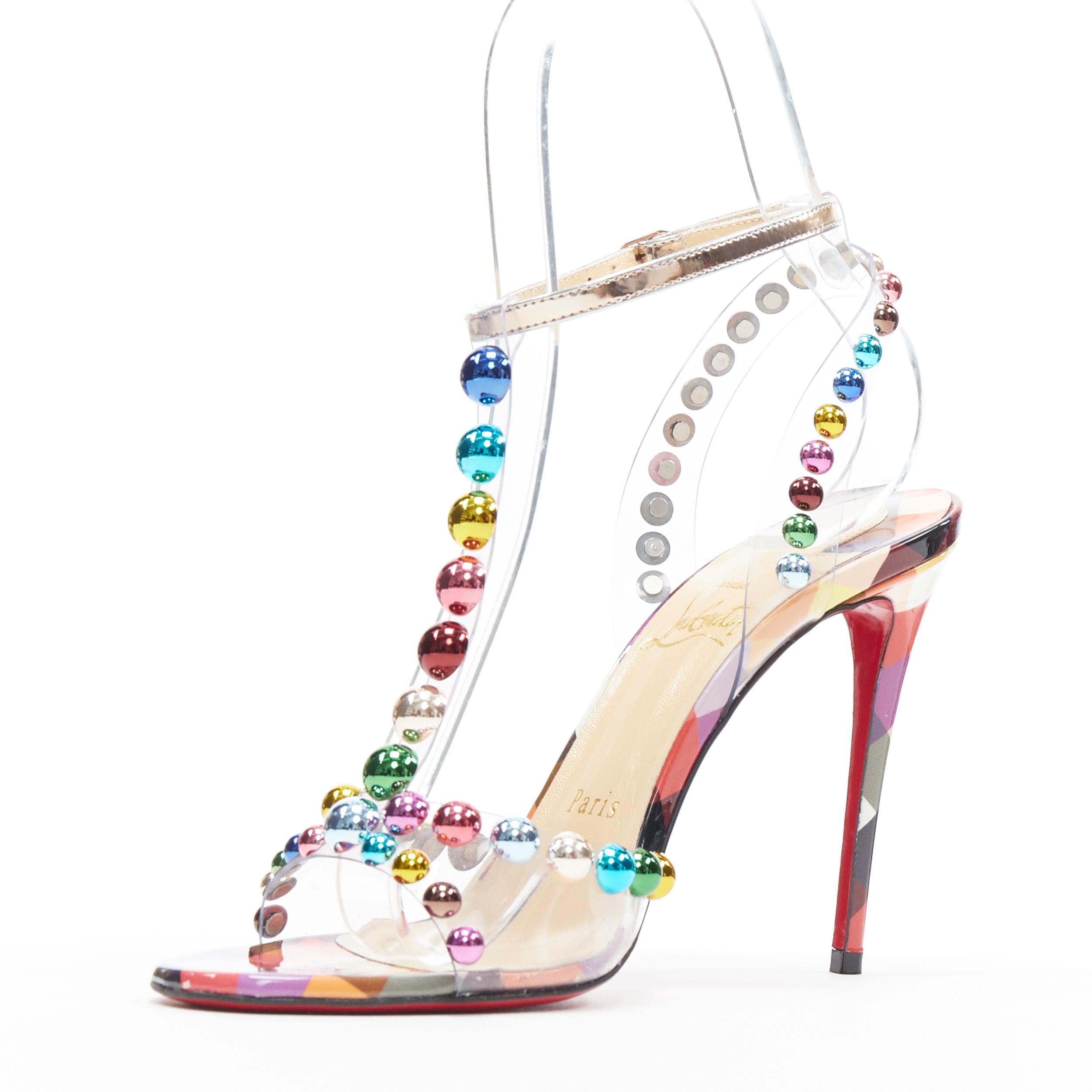 new CHRISTIAN LOUBOUTIN Faridaravie 100 metallic ball stud PVC strappy EU36.5 In New Condition In Hong Kong, NT