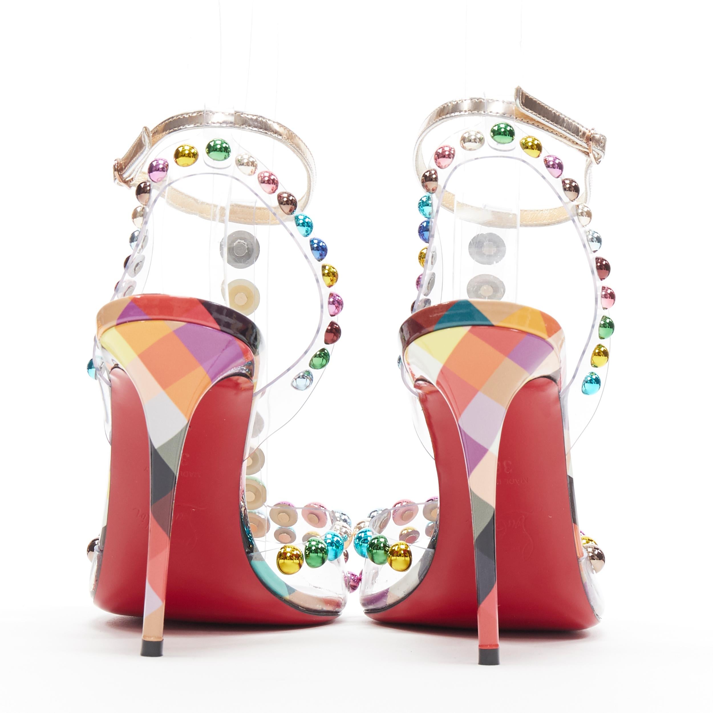 new CHRISTIAN LOUBOUTIN Faridaravie 100 metallic ball stud PVC strappy EU36.5