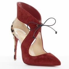 new CHRISTIAN LOUBOUTIN Ferme Rouge 100 red suede cut out leopard heel pump EU40