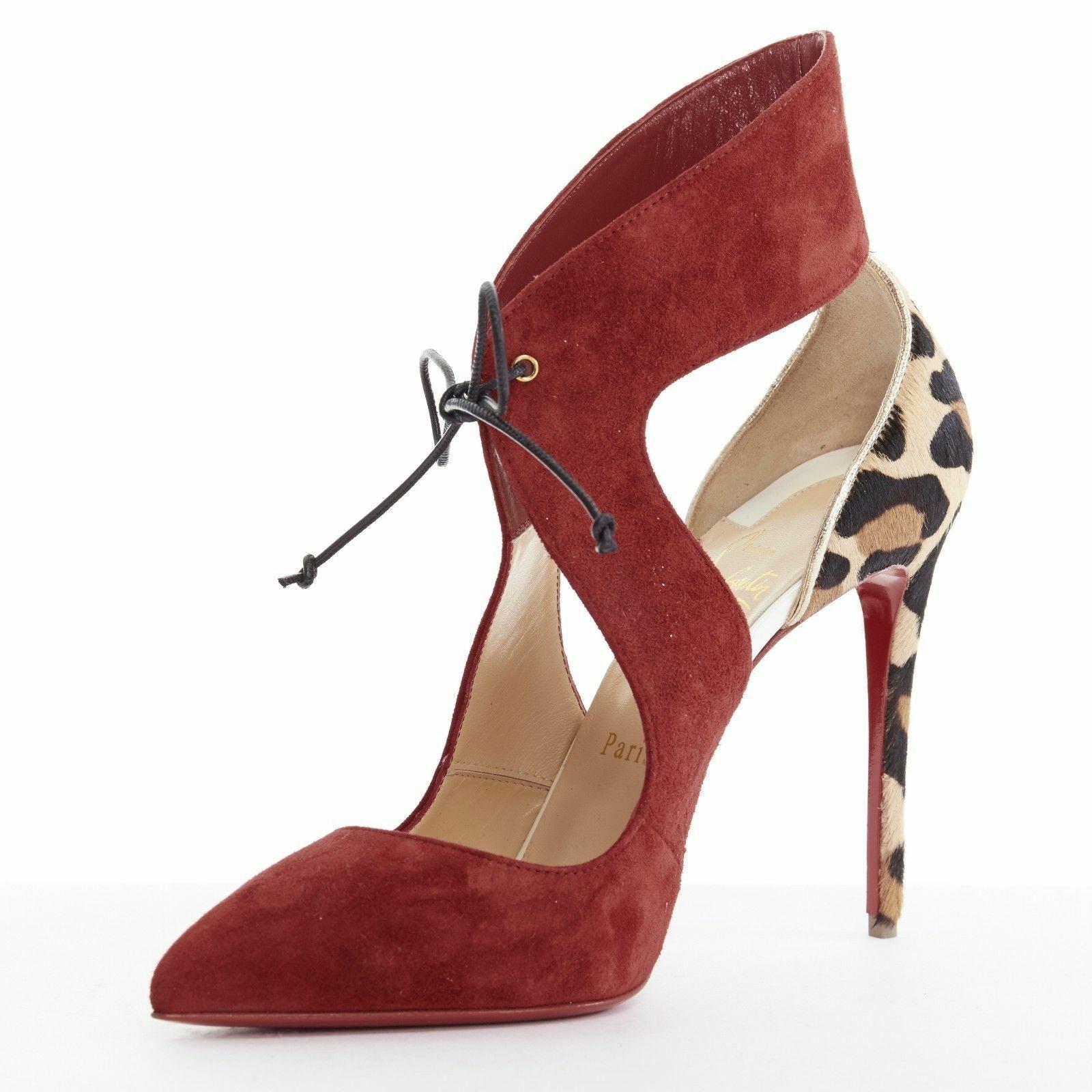 new CHRISTIAN LOUBOUTIN Ferme Rouge 100 red suede cut out leopard heel pump EU40 In Good Condition In Hong Kong, NT