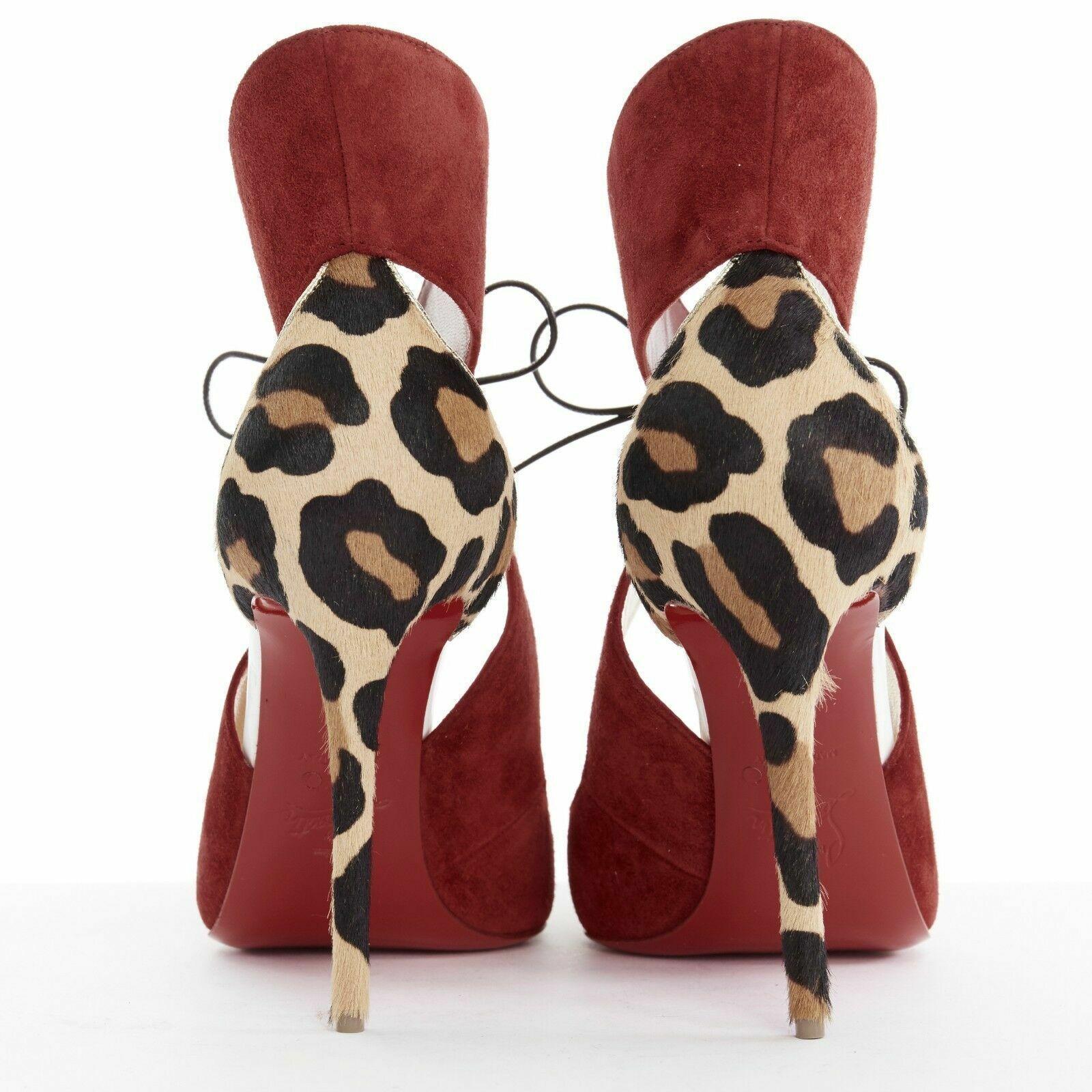 Women's new CHRISTIAN LOUBOUTIN Ferme Rouge 100 red suede cut out leopard heel pump EU40