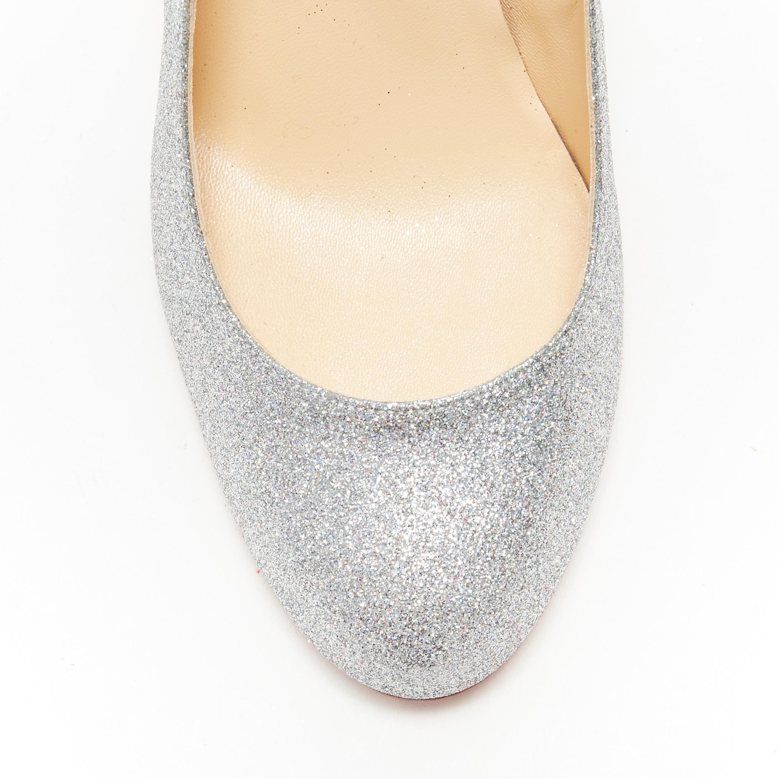 new CHRISTIAN LOUBOUTIN Fifi 85 silver glitter round toe slim heel pump EU37 In New Condition In Hong Kong, NT