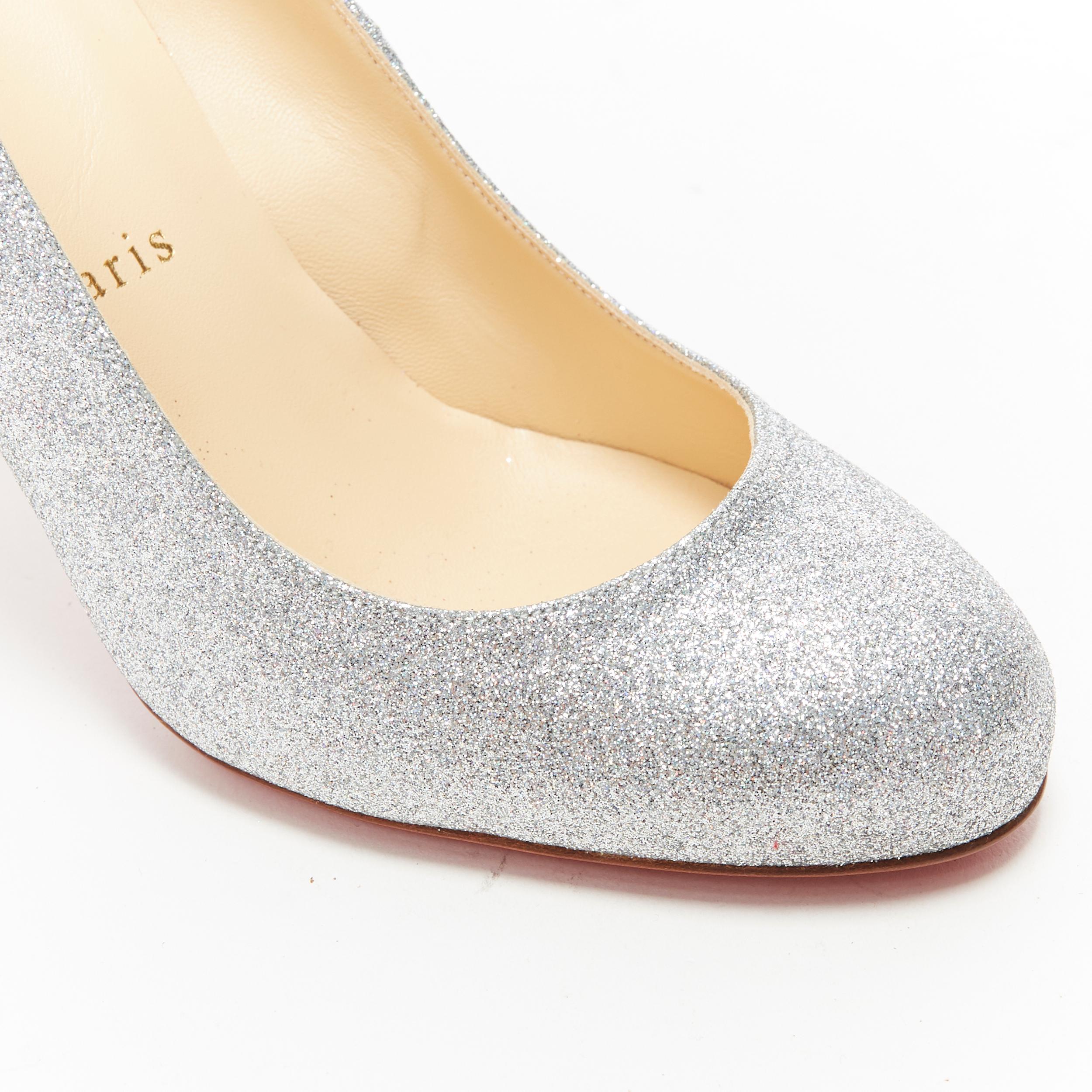 Women's new CHRISTIAN LOUBOUTIN Fifi 85 silver glitter round toe slim heel pump EU37