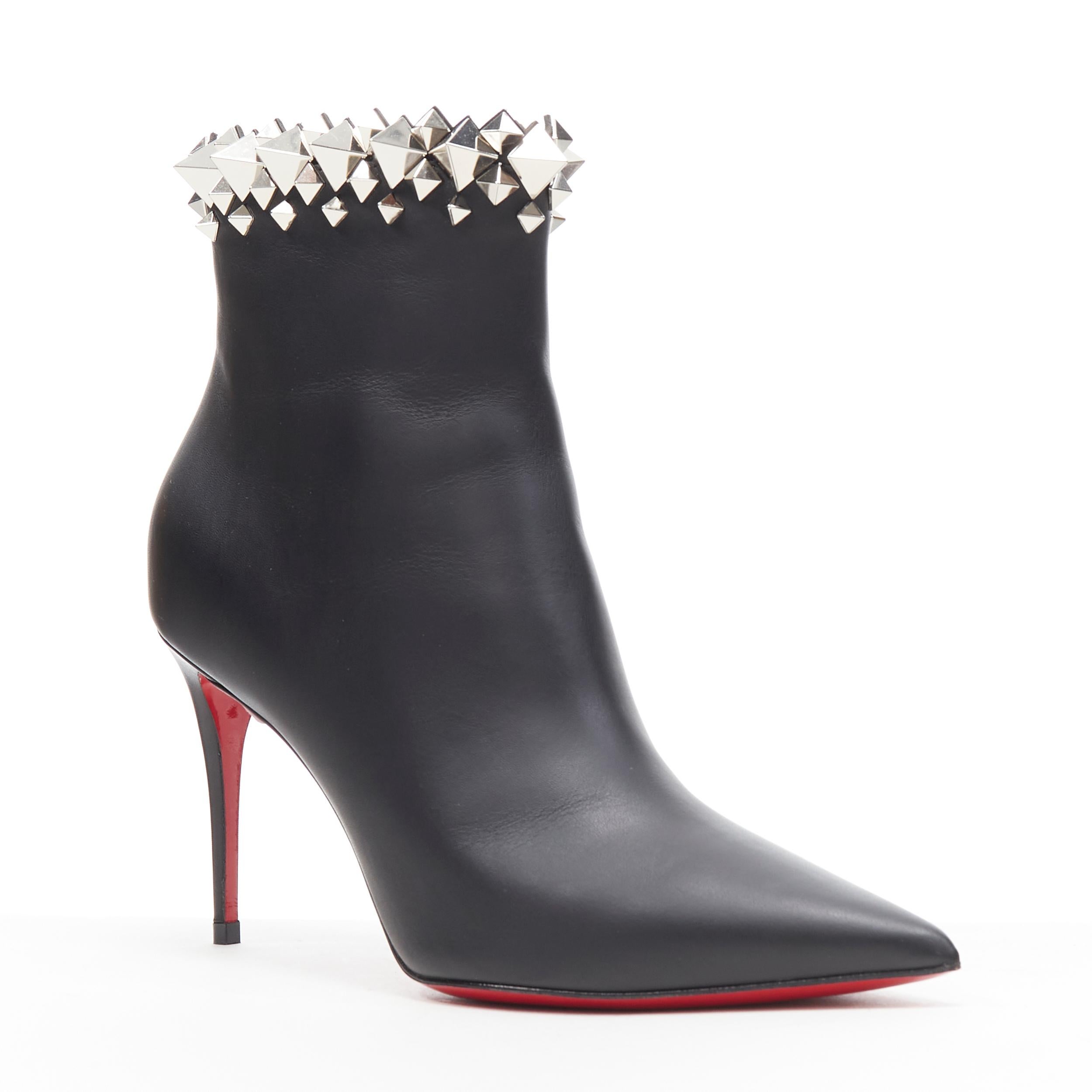 Black new CHRISTIAN LOUBOUTIN Firmamma 85 black leather stud cuff ankle bootie EU38.5
