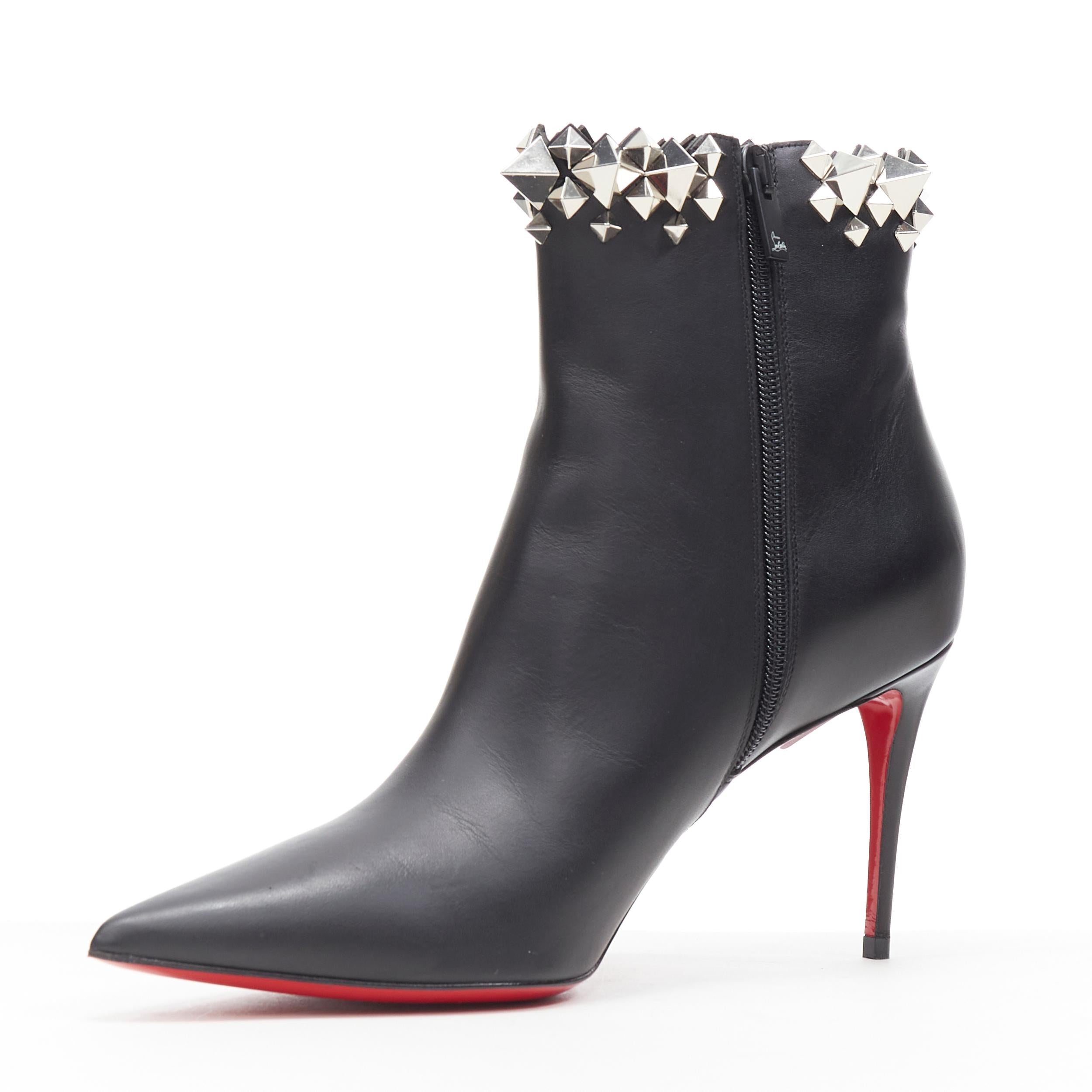 Women's new CHRISTIAN LOUBOUTIN Firmamma 85 black leather stud cuff ankle bootie EU38.5
