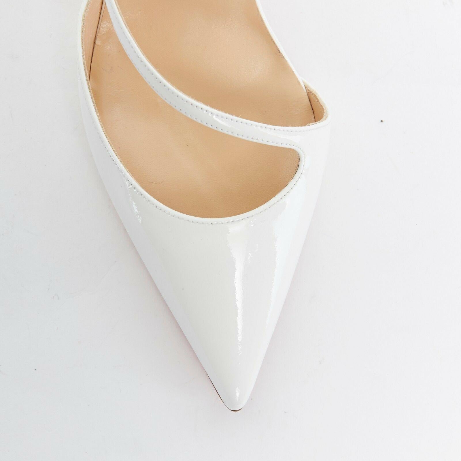 new CHRISTIAN LOUBOUTIN Fliketta 85 white patent cross strap dorsay pump EU38.5 In Good Condition In Hong Kong, NT
