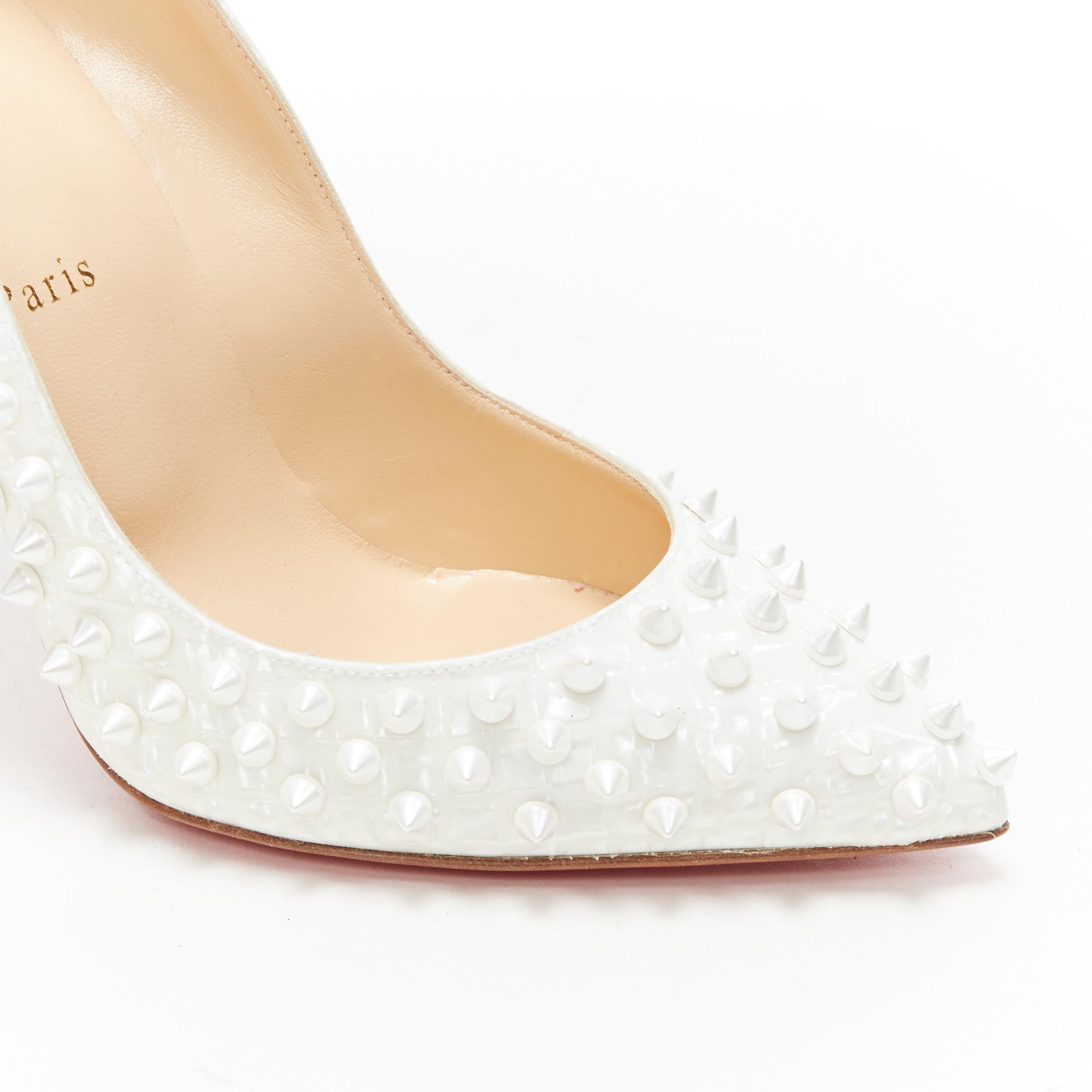 Women's new CHRISTIAN LOUBOUTIN Follies Spikes pearl white spike stud patent pump EU39.5