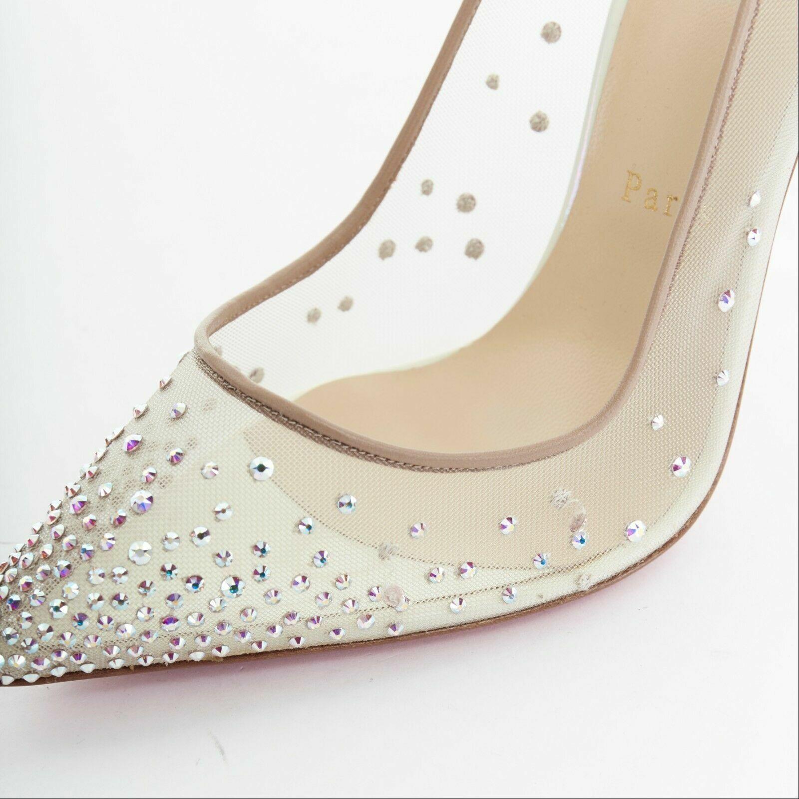 new CHRISTIAN LOUBOUTIN Follies Strass 100 mesh crystal white pumps EU40 EU40.5 3