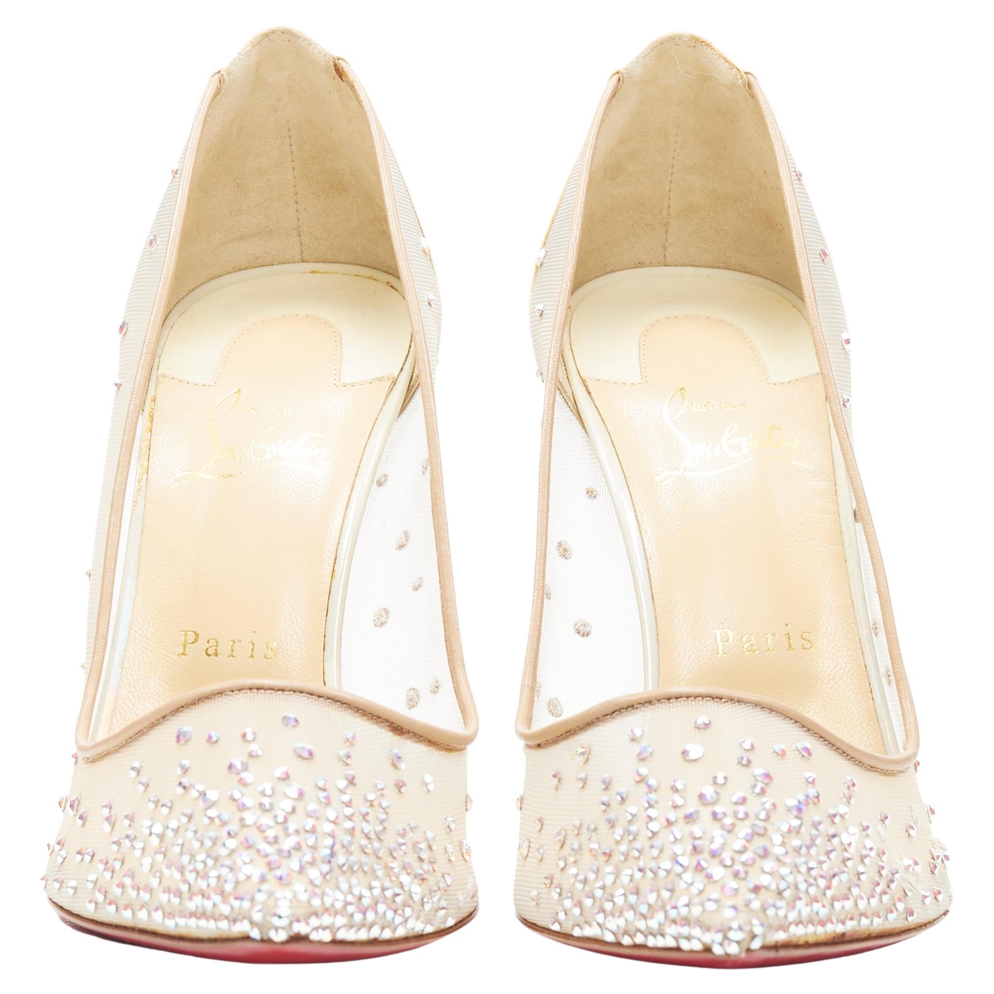 new CHRISTIAN LOUBOUTIN Follies Strass crystal mesh pearl white pump EU41
Brand: Christian Louboutin
Model: Follies Strass 100
Material: Patent Leather
Color: Beige
Pattern: Solid
Extra Detail: Follies Strass. Mesh with iridescent crystal