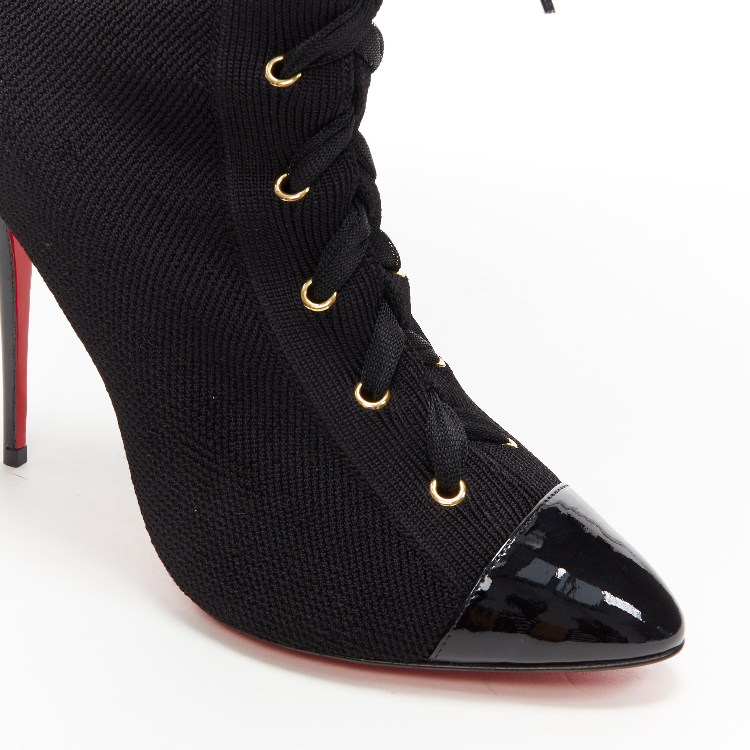 new CHRISTIAN LOUBOUTIN Frenchie 100 black lace up stretch knit sock boot EU37 3