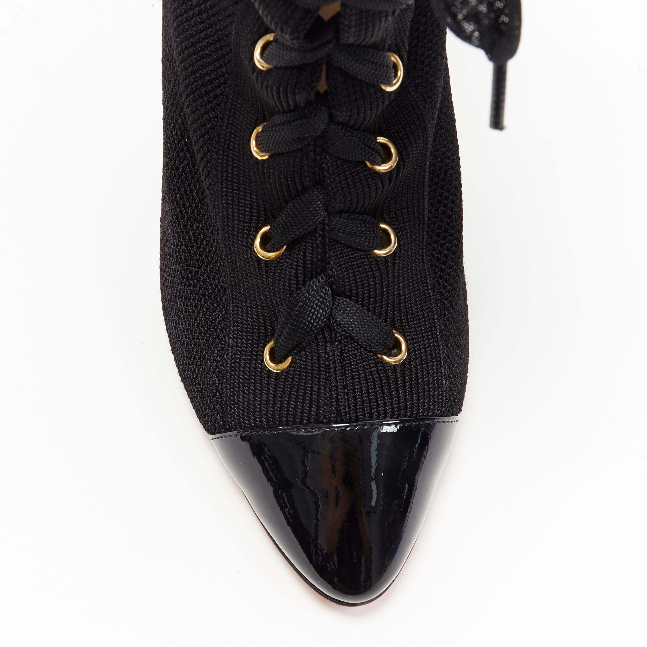 new CHRISTIAN LOUBOUTIN Frenchie 100 black lace up stretch knit sock boot EU37.5 In New Condition In Hong Kong, NT