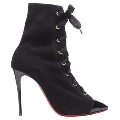 new CHRISTIAN LOUBOUTIN Frenchie 100 black sock knit patent ankle bootie EU37