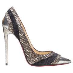 new CHRISTIAN LOUBOUTIN gold black antique silver leather Pigalle pump EU36