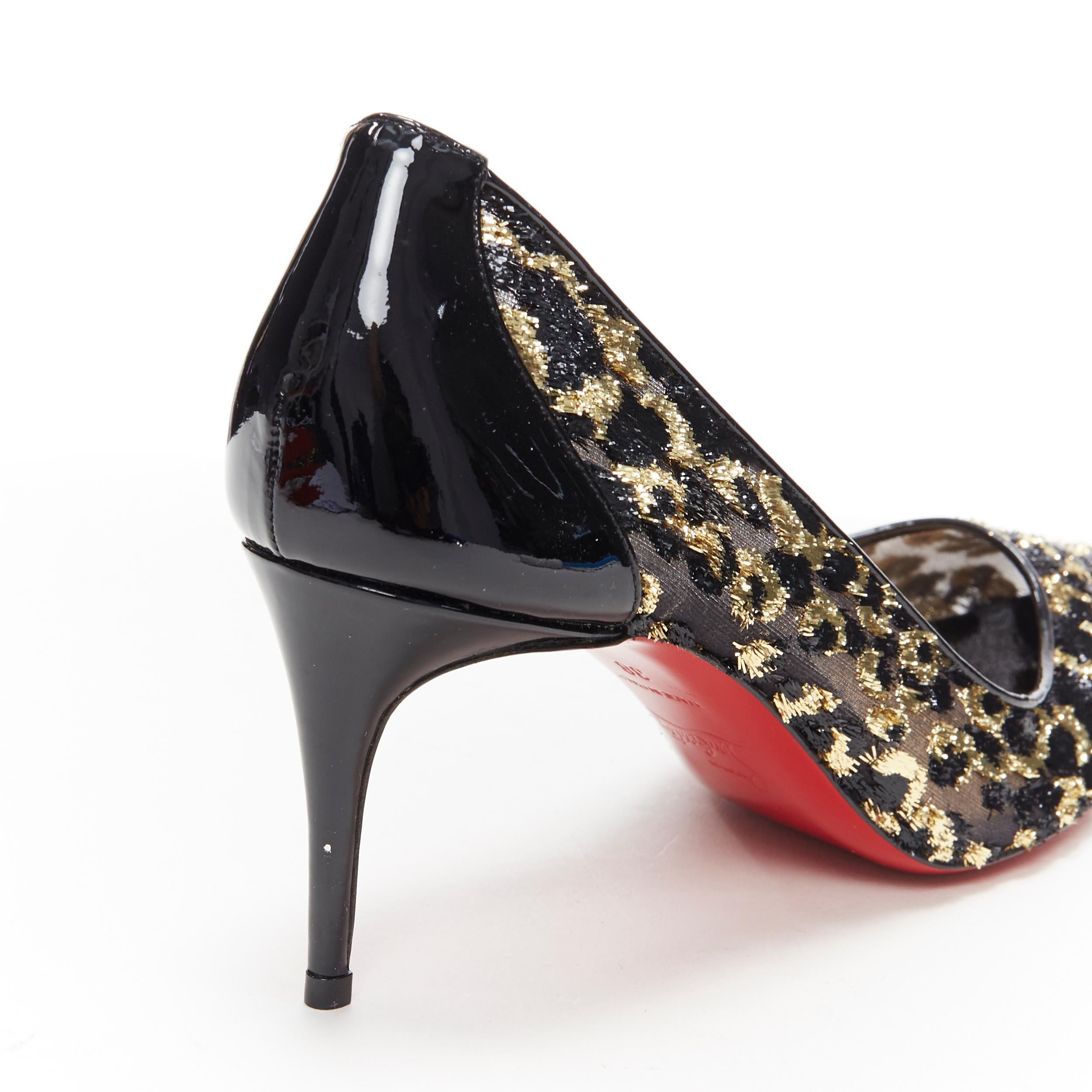 new CHRISTIAN LOUBOUTIN gold black leopard lurex jacquard mesh kitten pump EU38 2