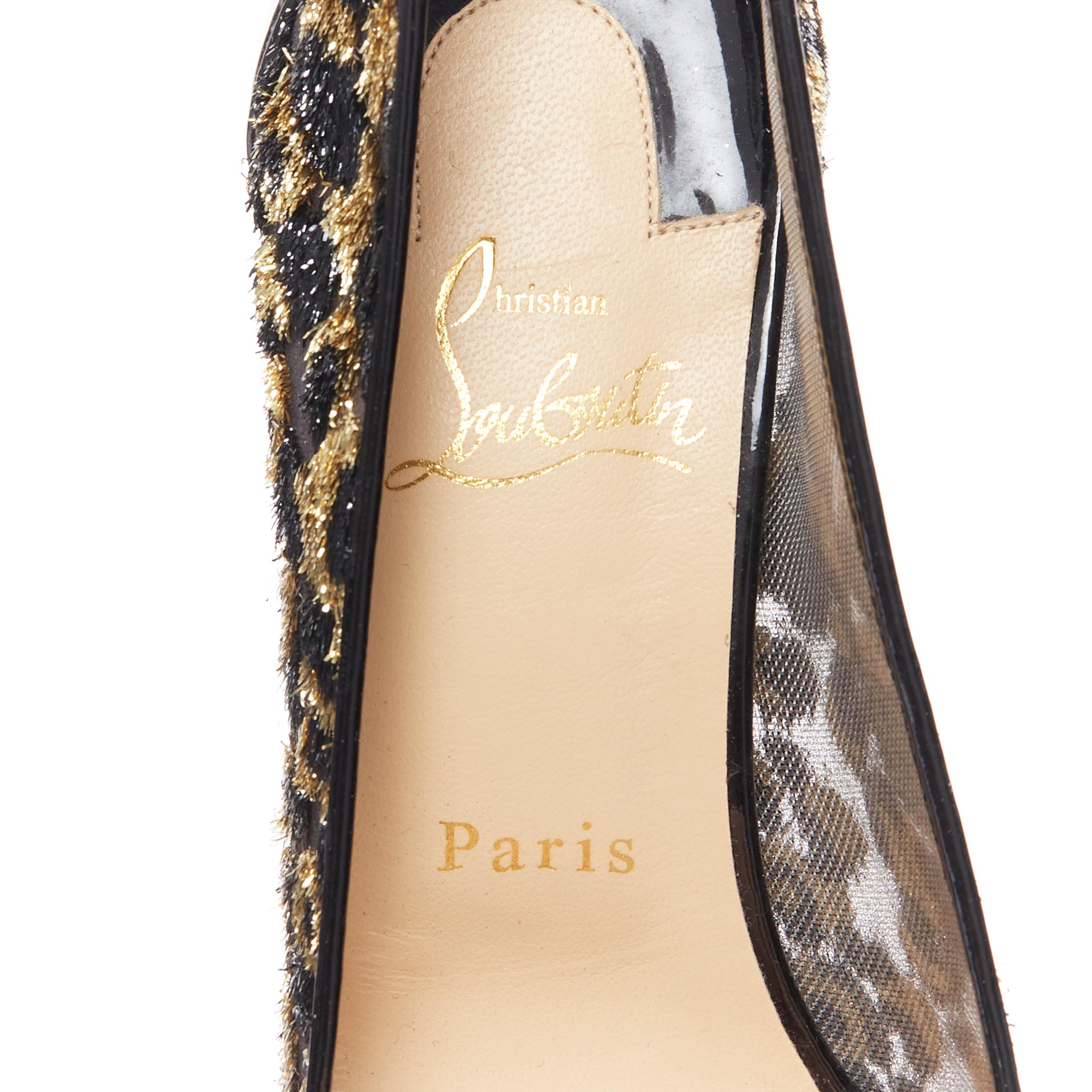 new CHRISTIAN LOUBOUTIN gold black leopard lurex jacquard mesh kitten pump EU38 3