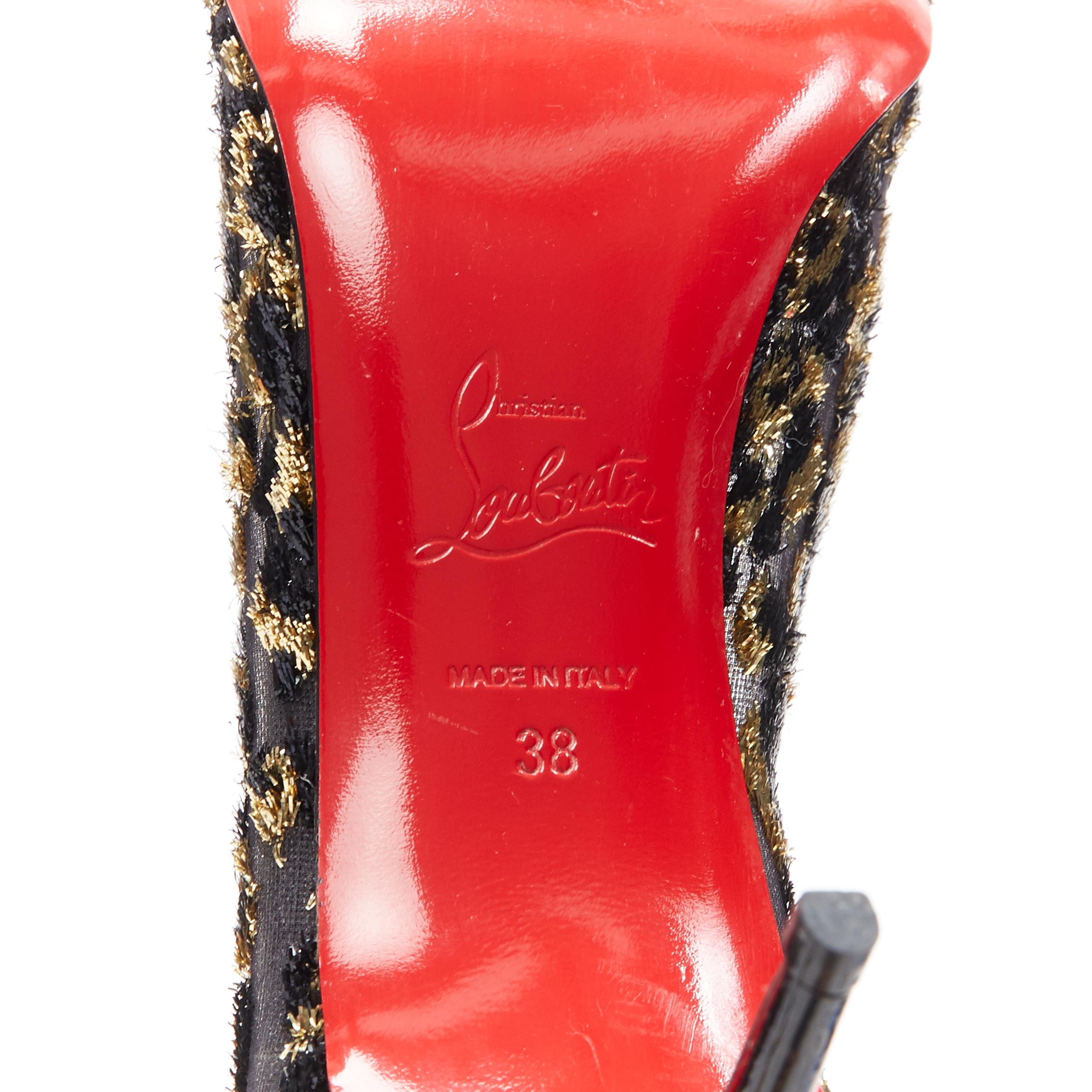 new CHRISTIAN LOUBOUTIN gold black leopard lurex jacquard mesh kitten pump EU38 4