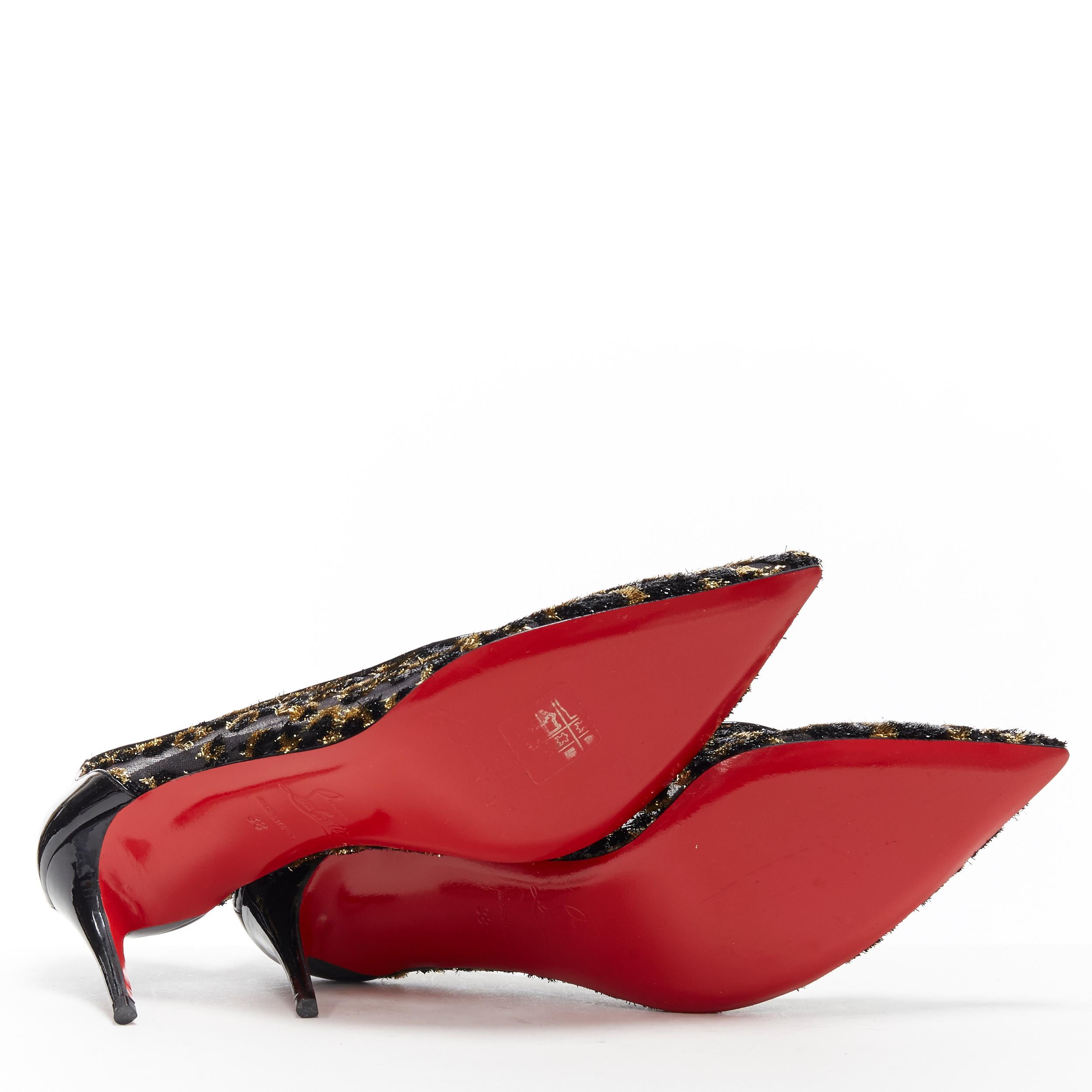 Black new CHRISTIAN LOUBOUTIN gold black leopard lurex jacquard mesh kitten pump EU38