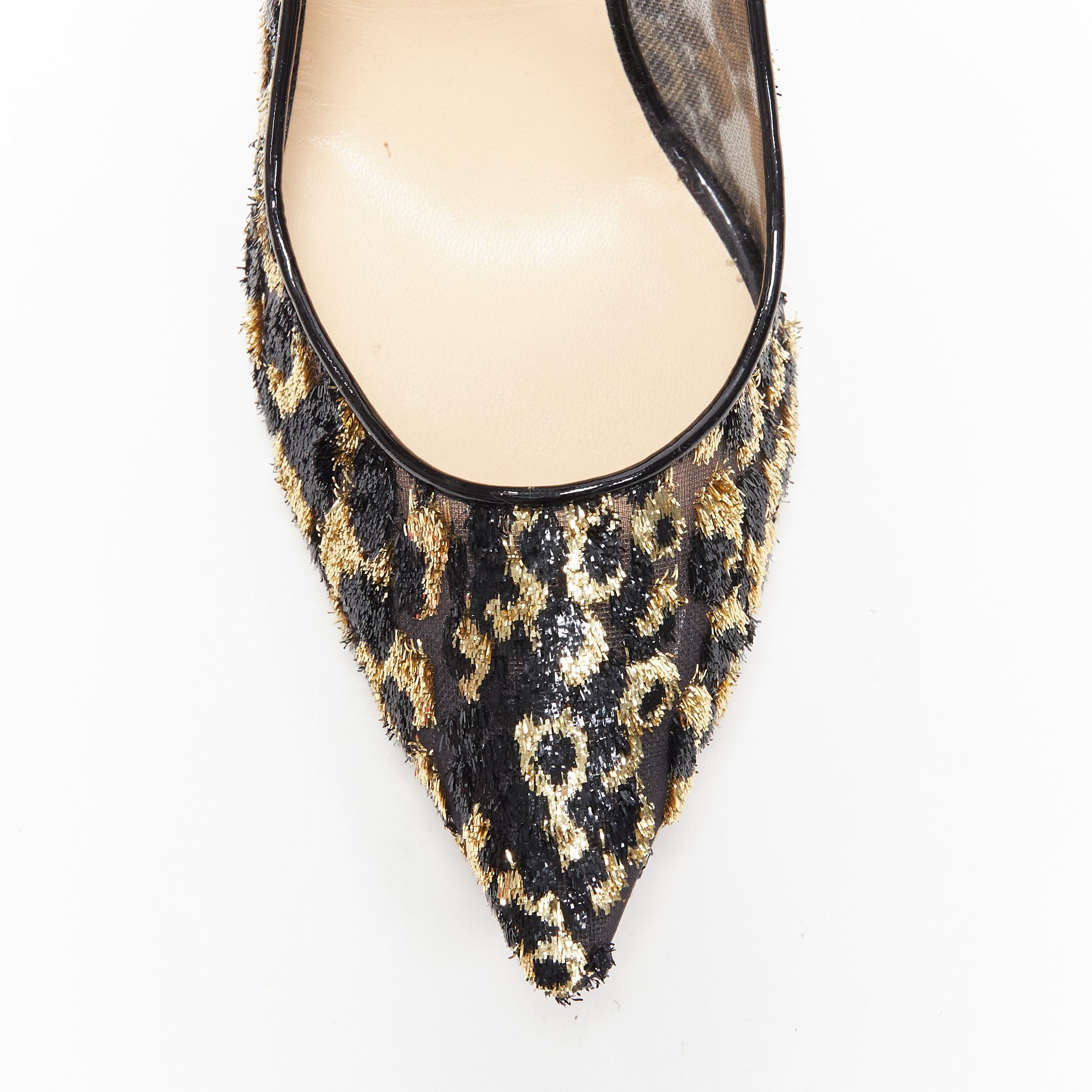 new CHRISTIAN LOUBOUTIN gold black leopard lurex jacquard mesh kitten pump EU38 In New Condition In Hong Kong, NT