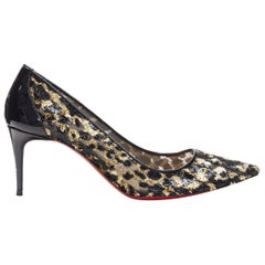 new CHRISTIAN LOUBOUTIN gold black leopard lurex jacquard mesh kitten pump EU38