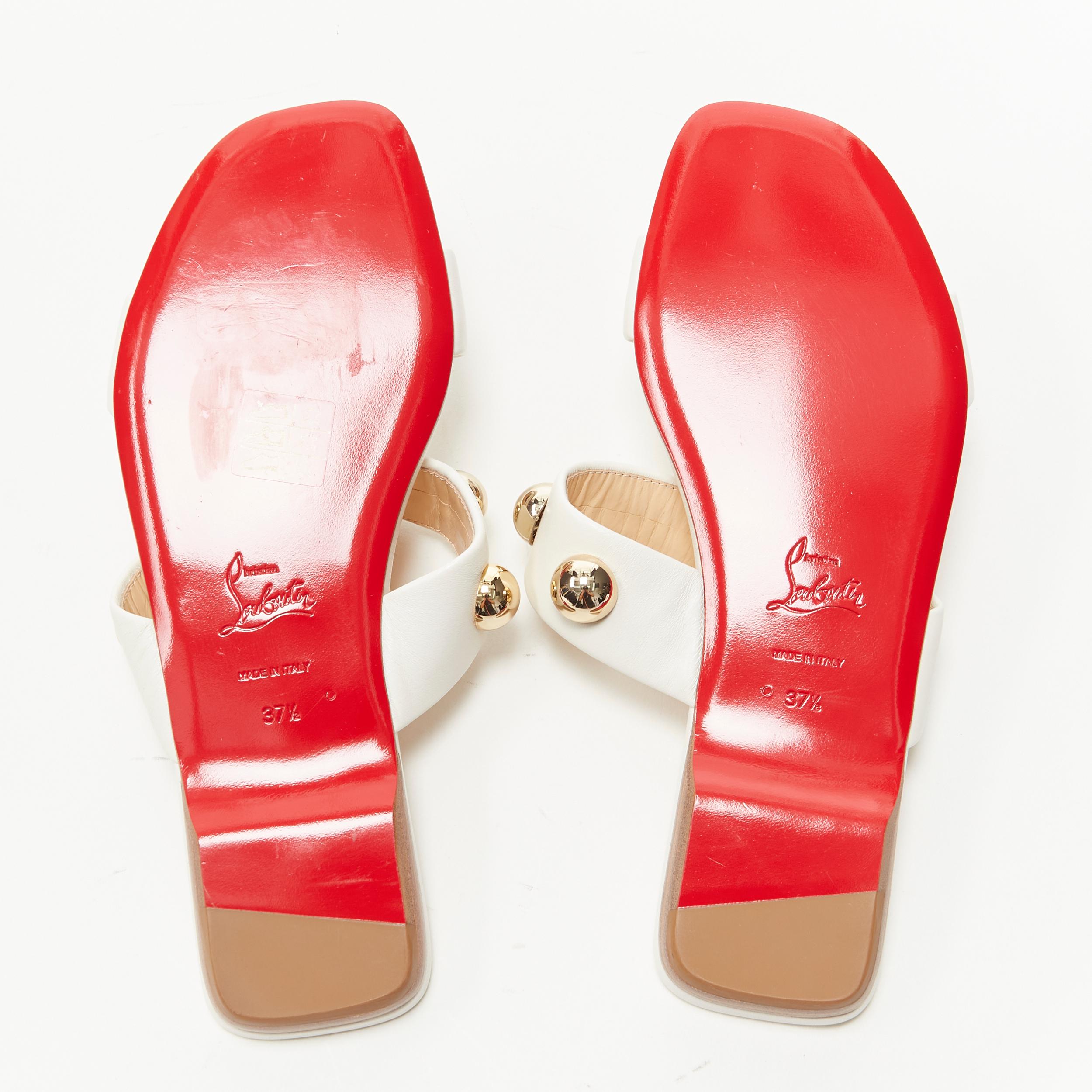 new CHRISTIAN LOUBOUTIN gold dome sphere stud white leather flat sandals EU37.5 1