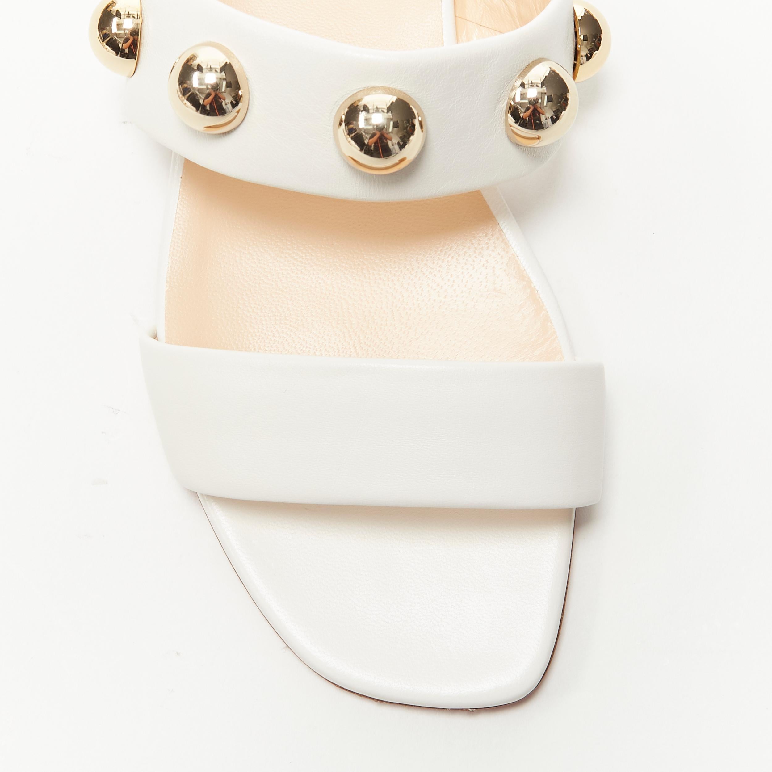 new CHRISTIAN LOUBOUTIN gold dome sphere stud white leather flat sandals EU37.5 2