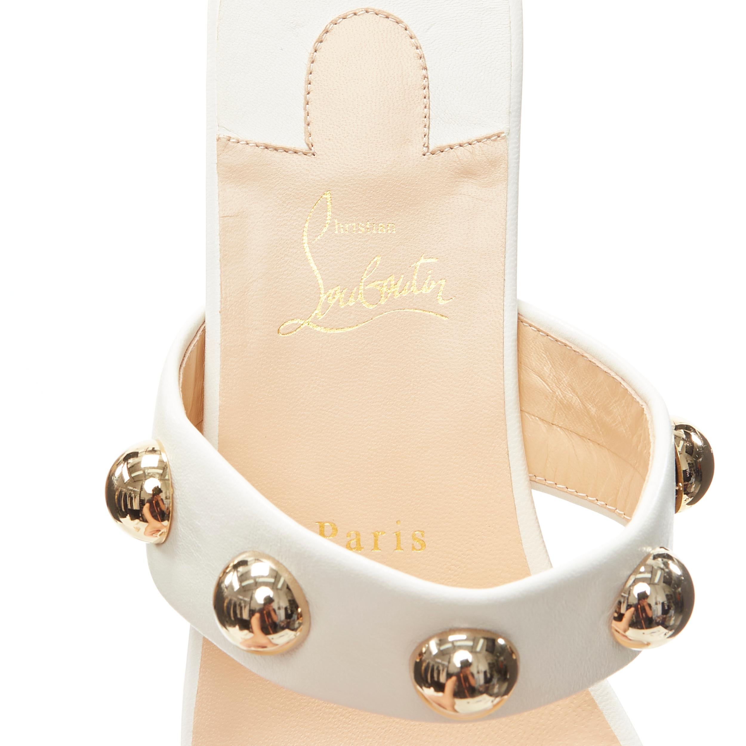 new CHRISTIAN LOUBOUTIN gold dome sphere stud white leather flat sandals EU37.5 4