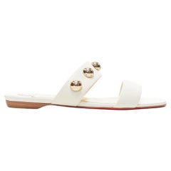 new CHRISTIAN LOUBOUTIN gold dome sphere stud white leather flat sandals EU37.5