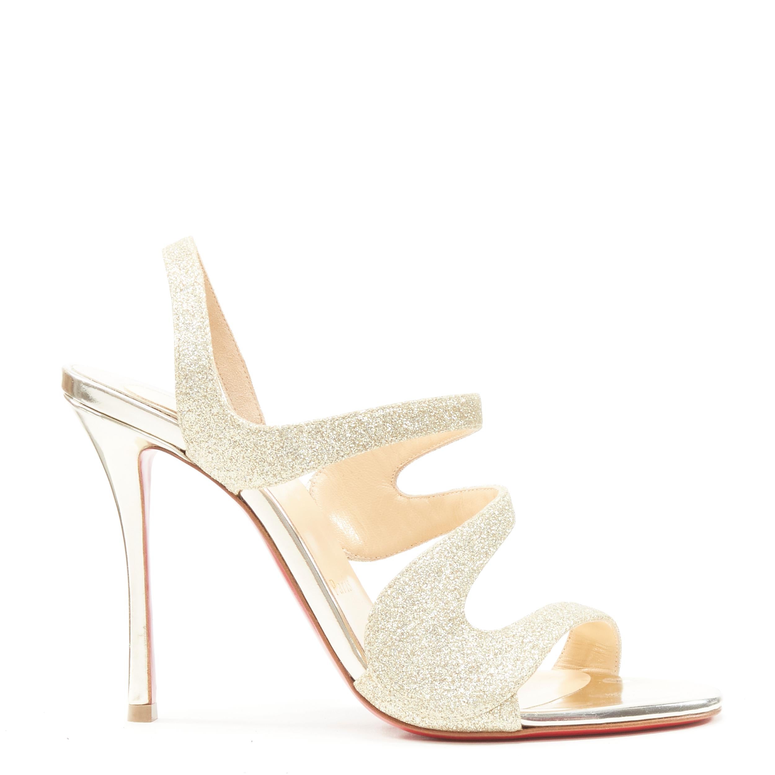 new CHRISTIAN LOUBOUTIN gold glitter swirly strap sling high heel