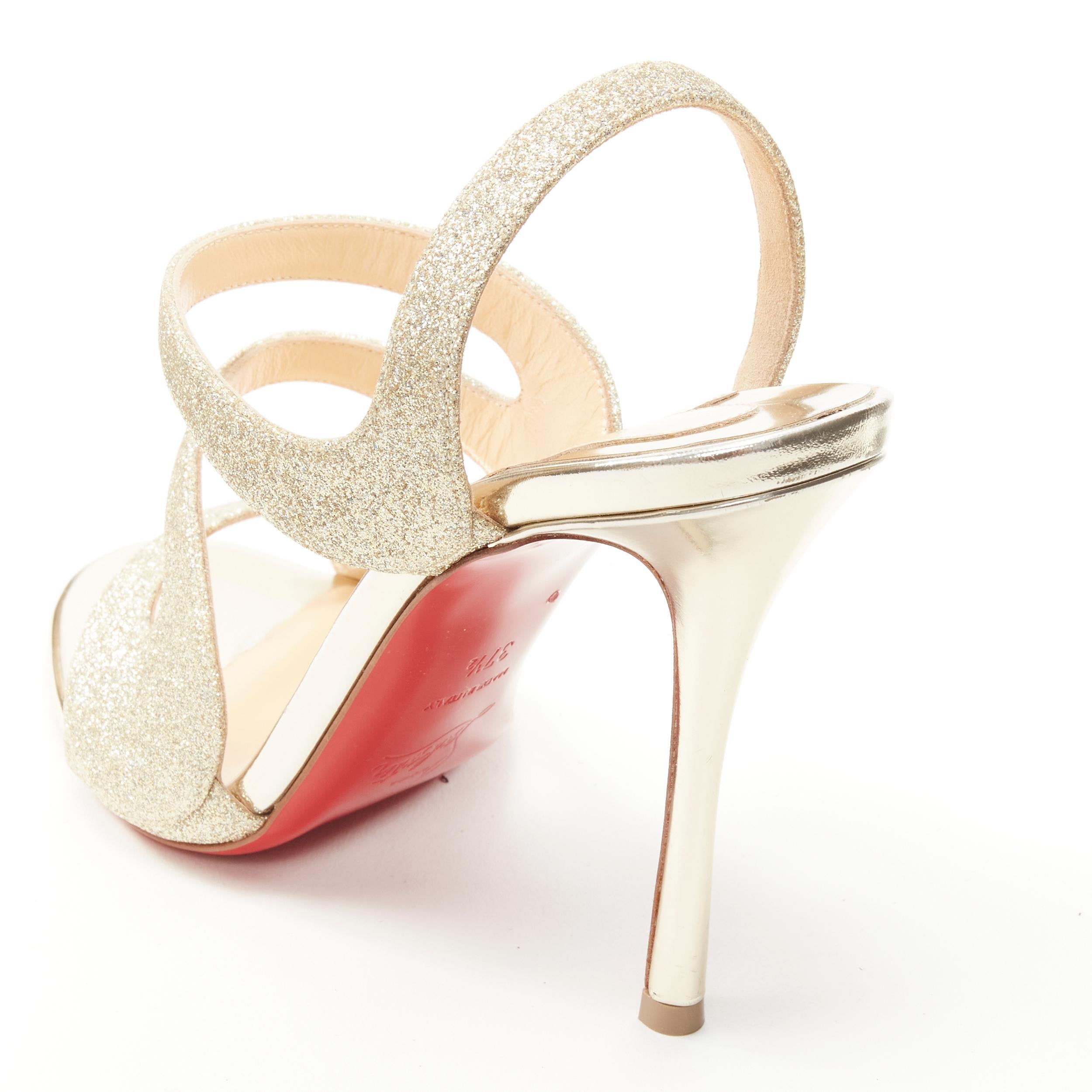 Women's new CHRISTIAN LOUBOUTIN gold glitter swirly strap sling high heel sandal EU37.5